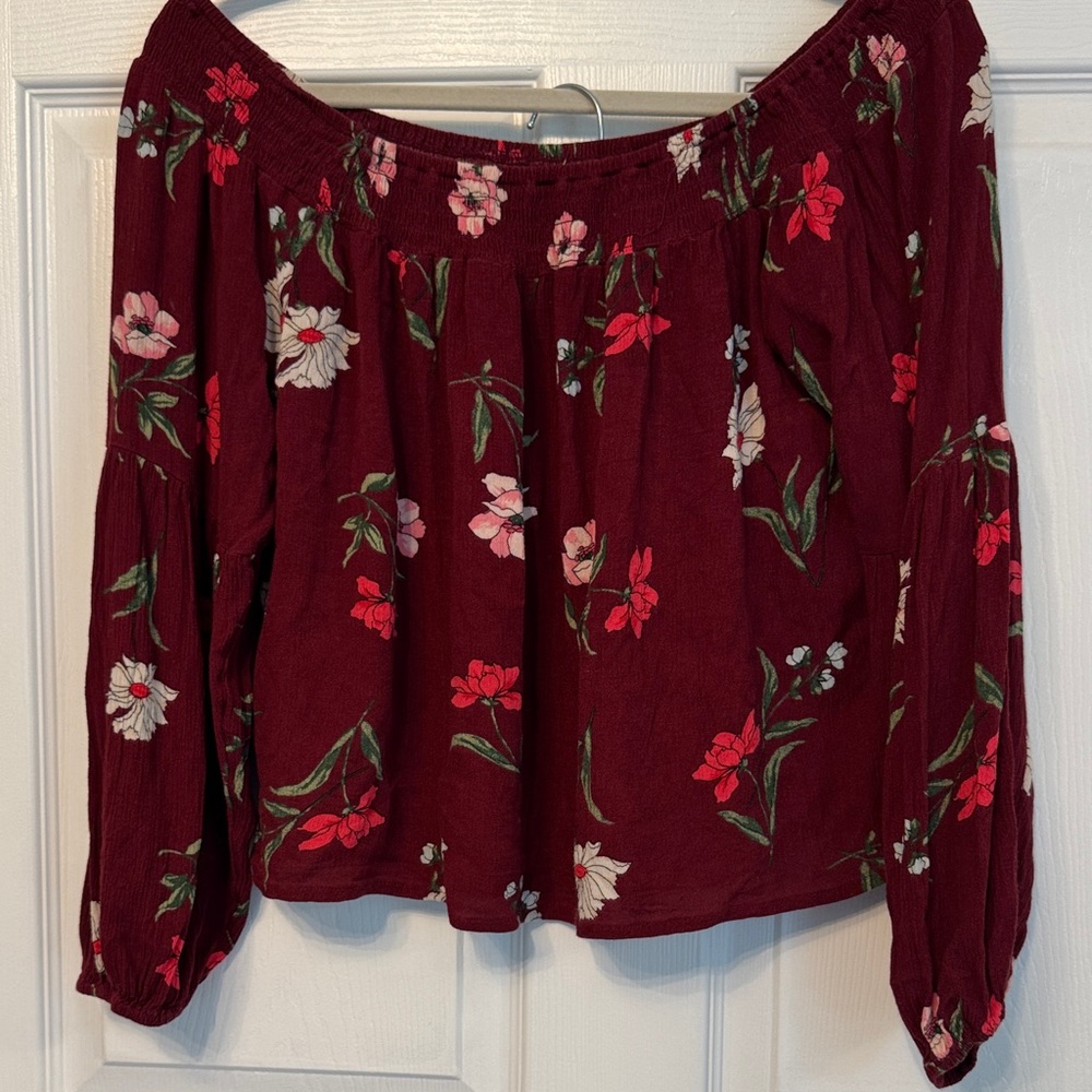 Hollister Burgundy Floral Off-Shoulder Blouse